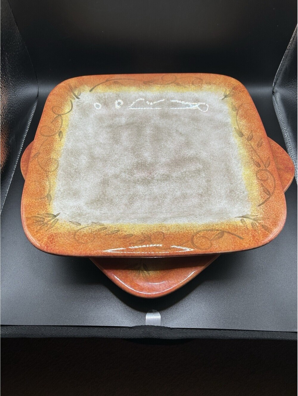 Vintage Pair Of 222 Fifth Tuscan Vine Square Dinner Plates 11 1/4” Hand Painted